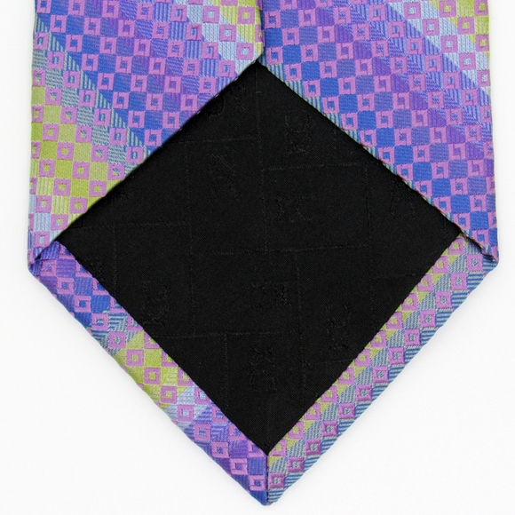 Kenneth Cole New York Men's Neck Tie - Purple, Blue, & Green Checkered Pattern - Picture 5 of 9